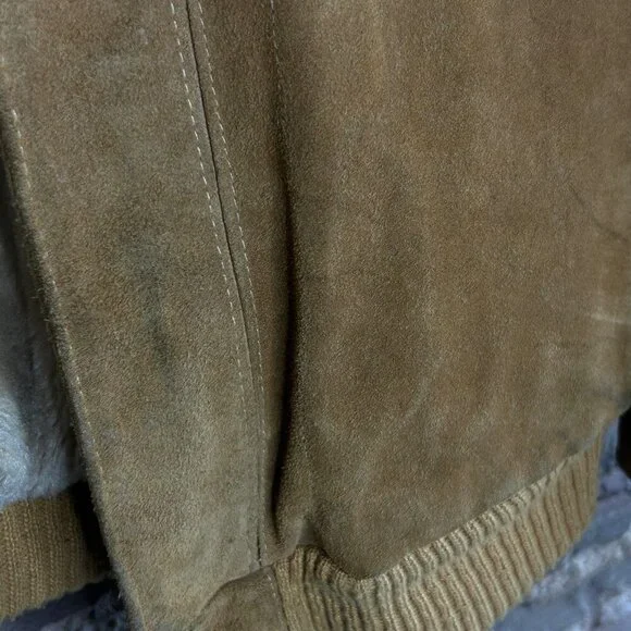 William Barry Tan Suede Flight Bomber Jacket Sherpa Lined Vintage Size 40